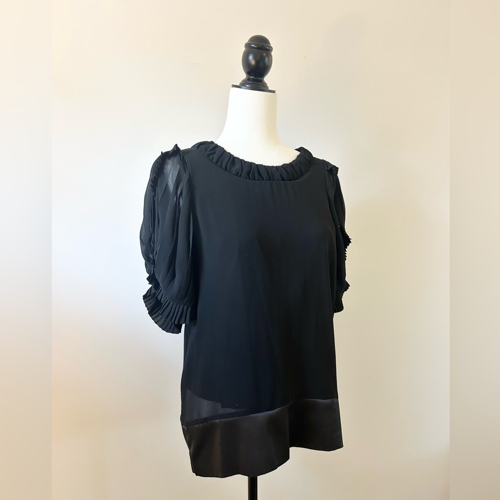 Black Ruffled Organza Blouse, Festive, Evening - size Medium